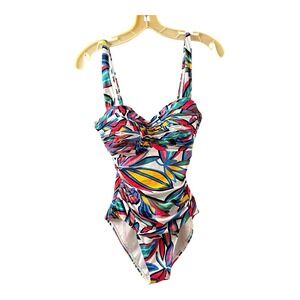Bleu Rod Beattie Colorful 1-Piece Swimsuit Padded Underwire Ruching Multicolor 8
